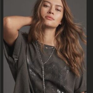 BY ANTHROPOLOGIE AC/DC METALLIC GRAPHIC TEE